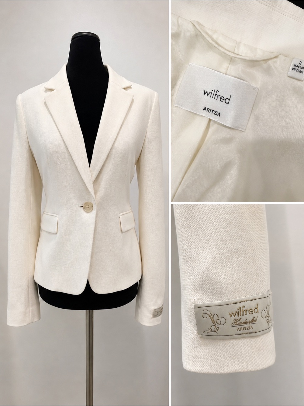 Wilfred by Aritzia Ivory Tailored Blazer Size 2 - Picture 3 of 3